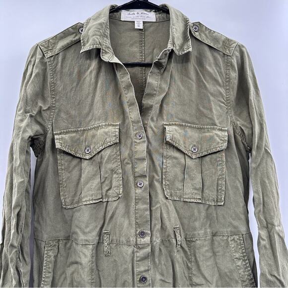 Anthropologie Cloth & Stone Olive Green Tencel Lyocell Utility Mini Dress Sz XS - Picture 3 of 10